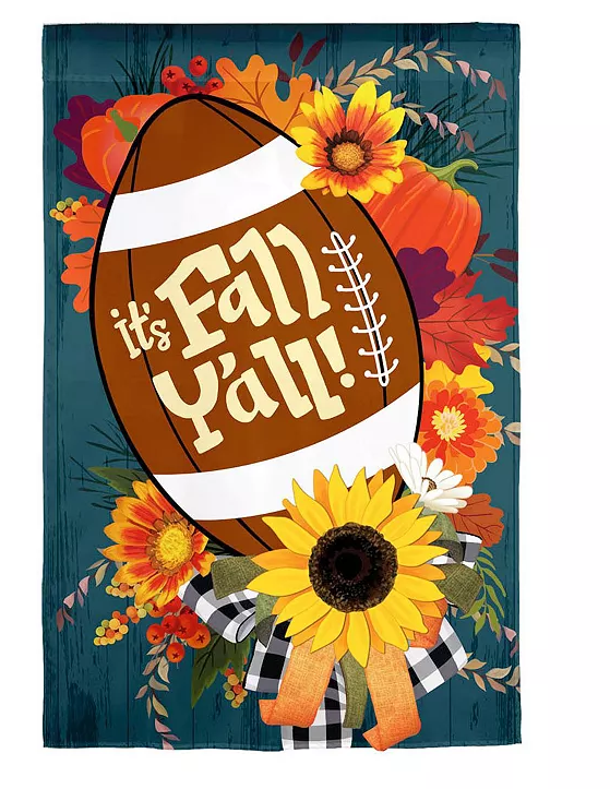 FALL FOOTBALL GRDN BURLAP FLAG