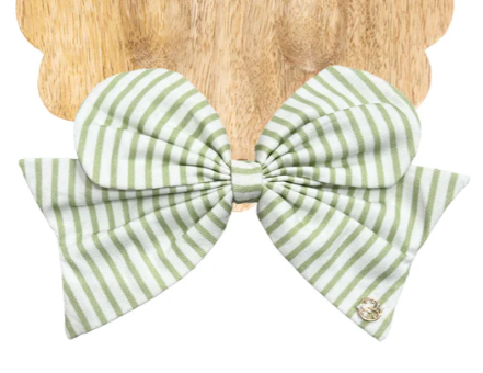 GREEN STRIPE FABRIC BOW