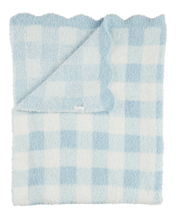 BLUE GINGHAM SCALLOP BLANKET