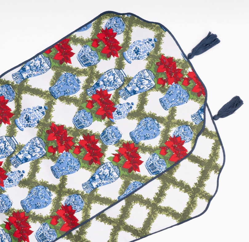 TASSEL TABLE RUNNER POINSETTAS