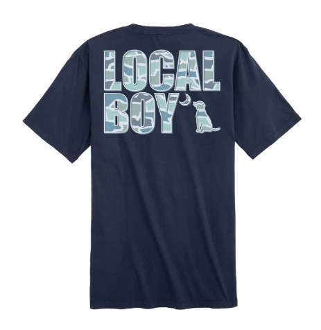 BLUE RAISED CAMO TEXT TEE