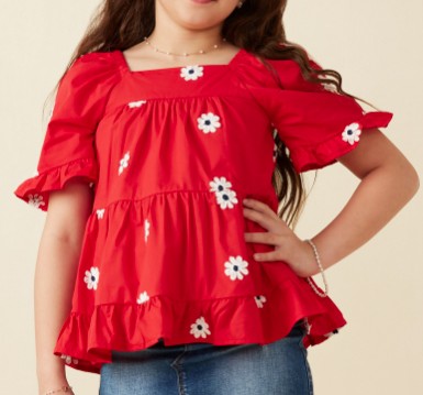 RED DAISY EMBROIDER TOP