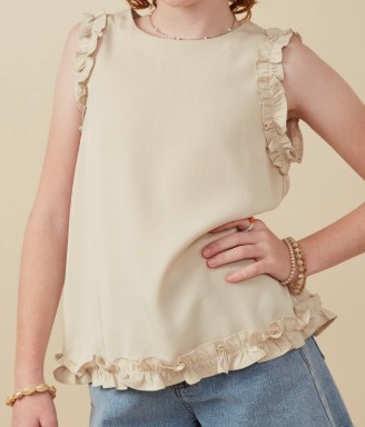 BEIGE RUFFLE DETAIL TANK