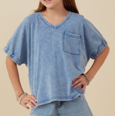 VNECK ELASTIC SLEEVE TOP