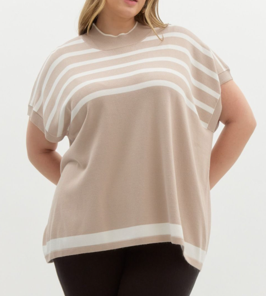PLUS STRIPED KNIT PULLOVER TOP