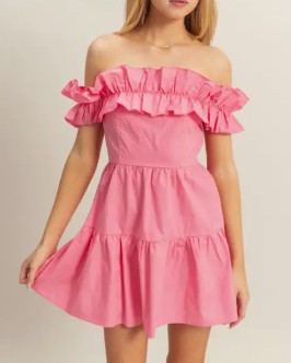 POPLIN RUFFLE DRESS
