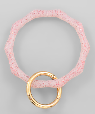 PINK GLITTER BAMBOO KEYCHAIN