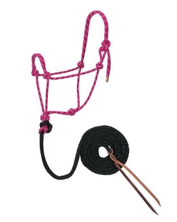 RASPBERRY/BLACK/WHITE DIAMOND ROPE HALTER AND LEAD