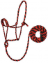 RED/BLACK BRAIDED ROPE HALTER W/ 10' LEAD