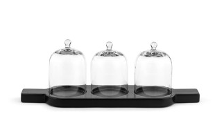 EBONY WOOD TRAY W CLOCHE
