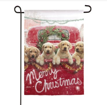 RED TRUCK W PUPPIES GRDN FLAG