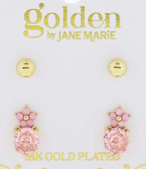 KIDS PINK FLOWER CRYSTAL EARRING