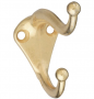 BRASS 2-HOOK COAT & HAT HOOK