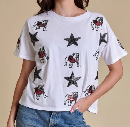 WHITE ALL OVER SEQUIN BOXY TEE