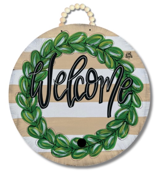 GRY WREATH WELCOME DOOR HANGER