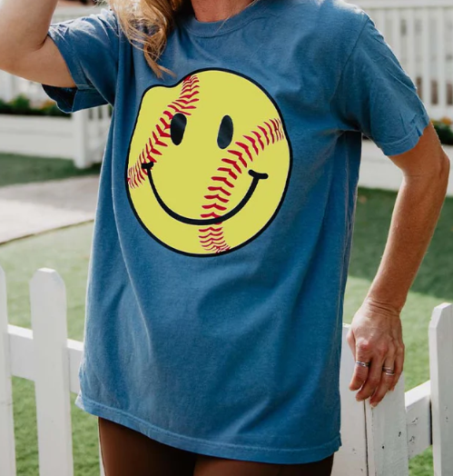 SOFTBALL HAPPY FACE TEE