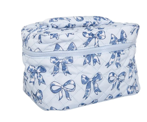 LT BLUE TOILE BOW MAKE UP BAG