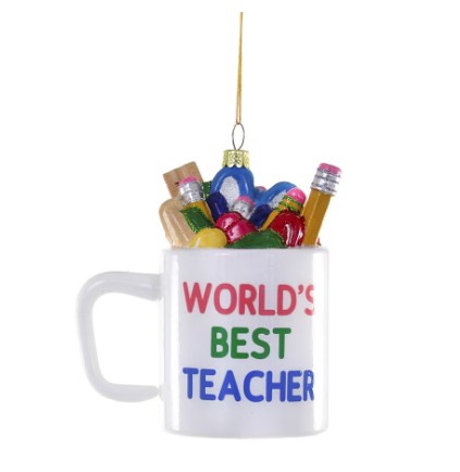 WORLDS BEST TEACHER MUG ORNAMENT