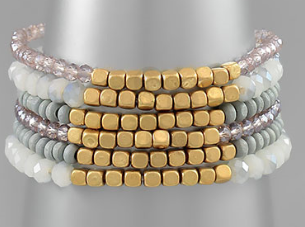 LAYERED BEADS BRACELET GRY/GLD