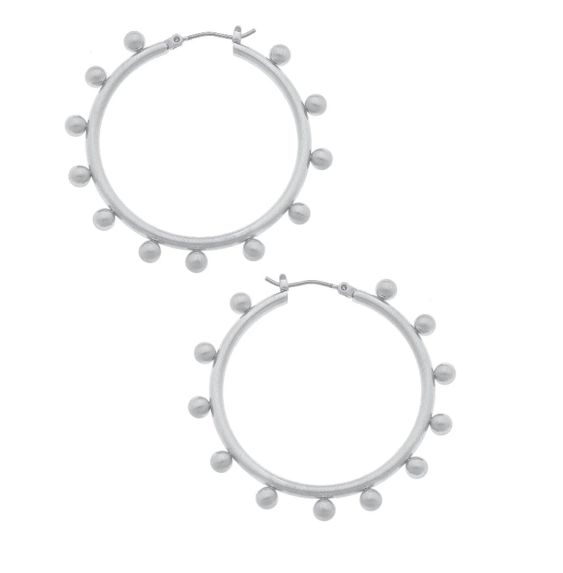 KATIE STUDDED METAL HOOPS Silver
