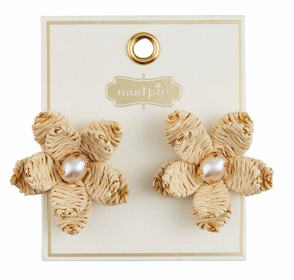 TAN RAFFIA FLOWER EARRINGS