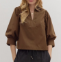 3/4 PLEATED SLEEVE TOP