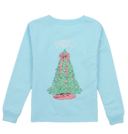 YTH LS BLUE MERRY&BRIGHT TEE