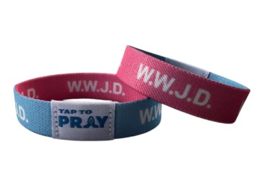 BLUE&PINK WWJD TAP TO PRAY BAND