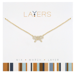 GOLD CZ BOW LAYERS NECKLACE