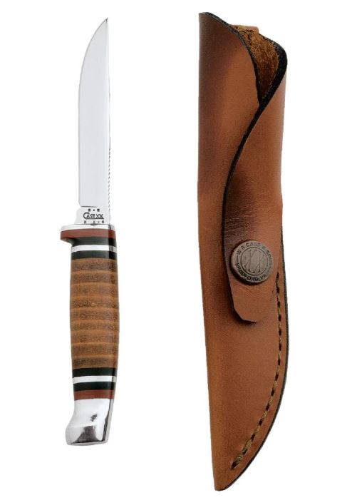 BROWN/TAN UTILITY KNIFE W/ LEATHER SHEATH