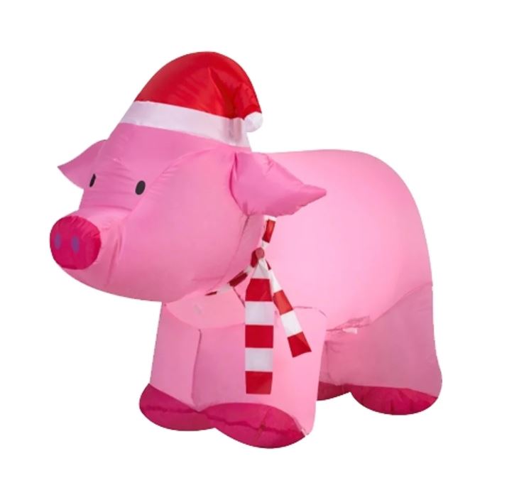 PINK INFLATABLE PIG W/SANTA HAT