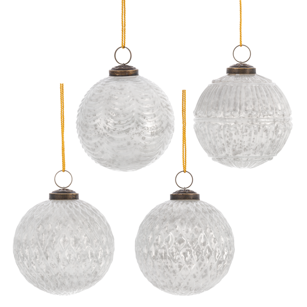 TEXTURED WHITE KUGEL ORNAMENT