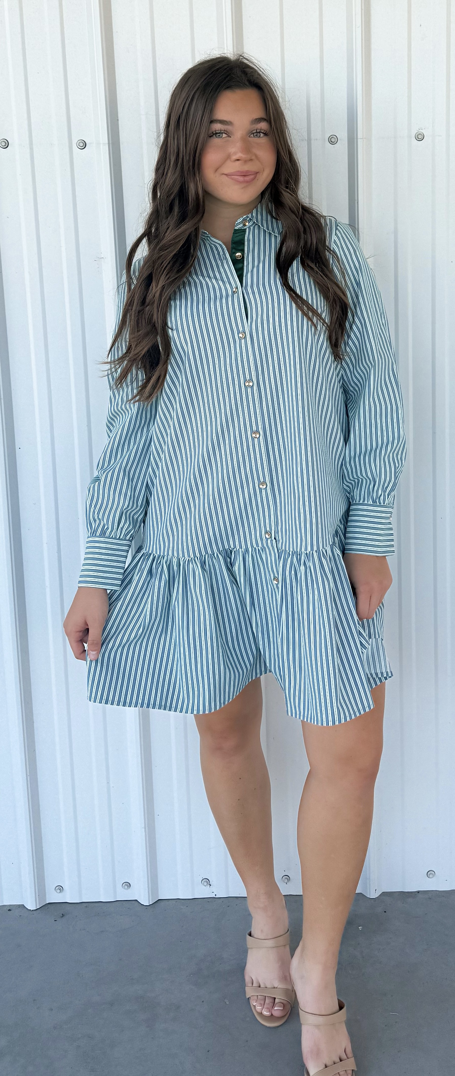 FIONA BLUE&GREEN STRIPE DRESS