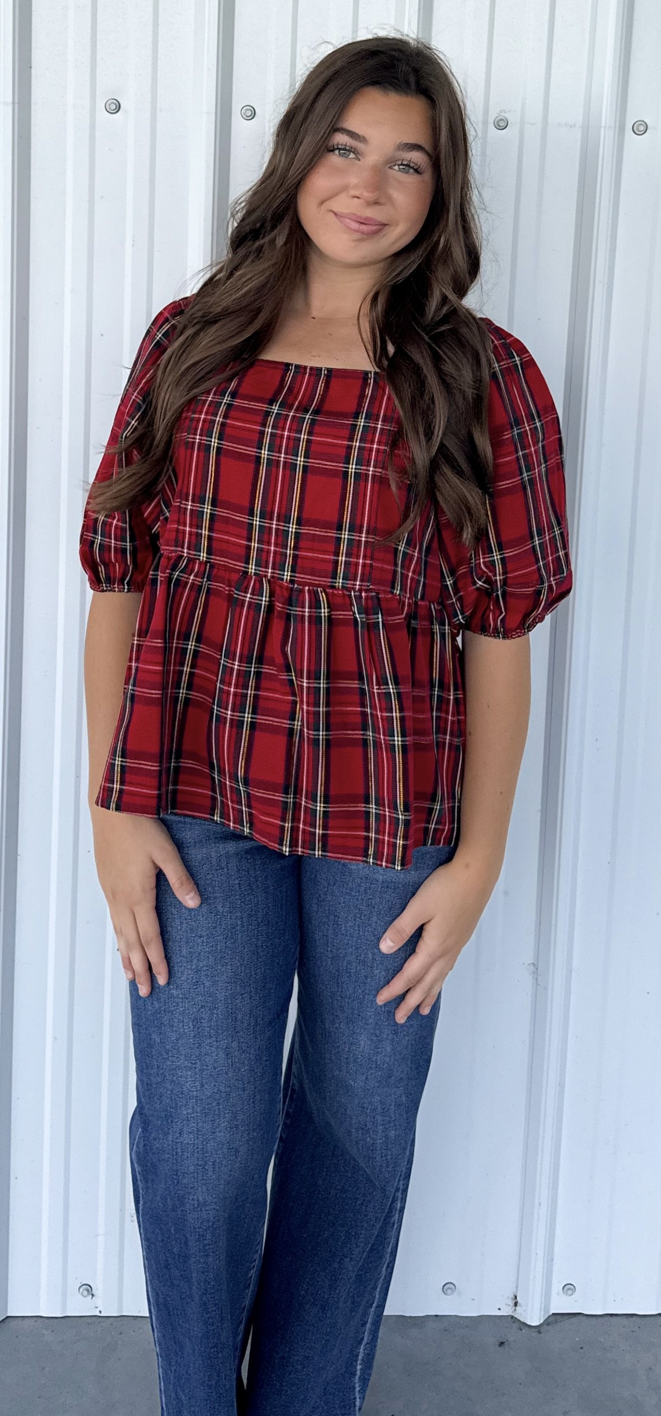 ISABEL RED PLAID TOP