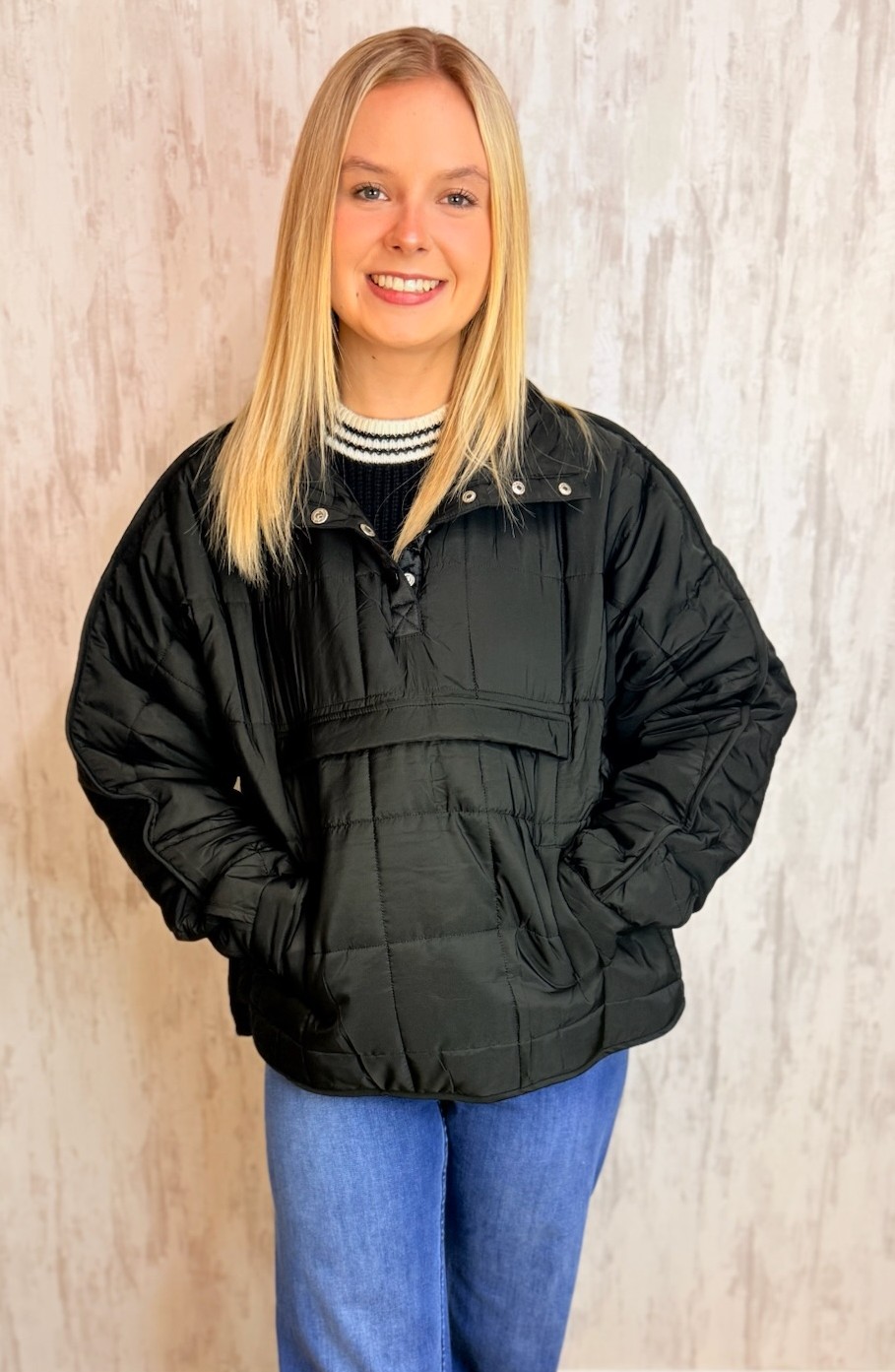 BLACK PUFFER PULLOVER JACKET