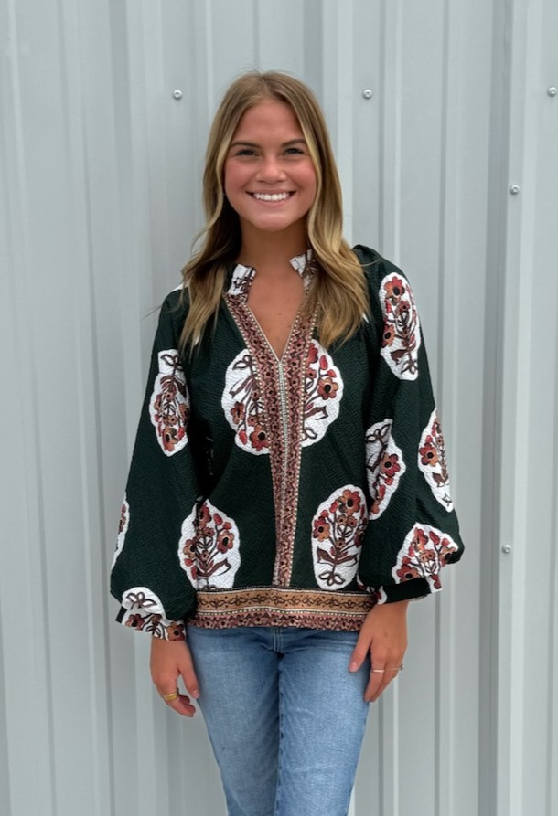 GREEN FLORAL TUNIC TOP