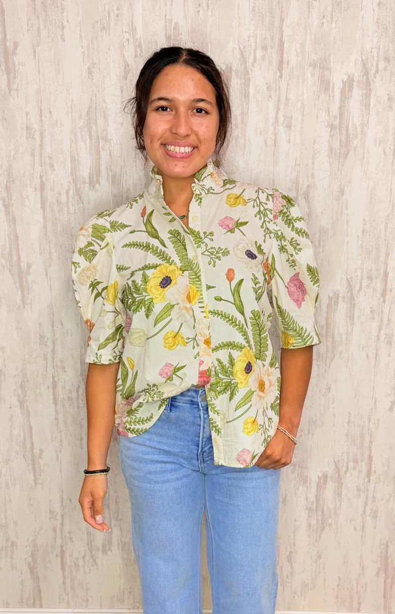 FLORAL RUFFLE NECK TOP