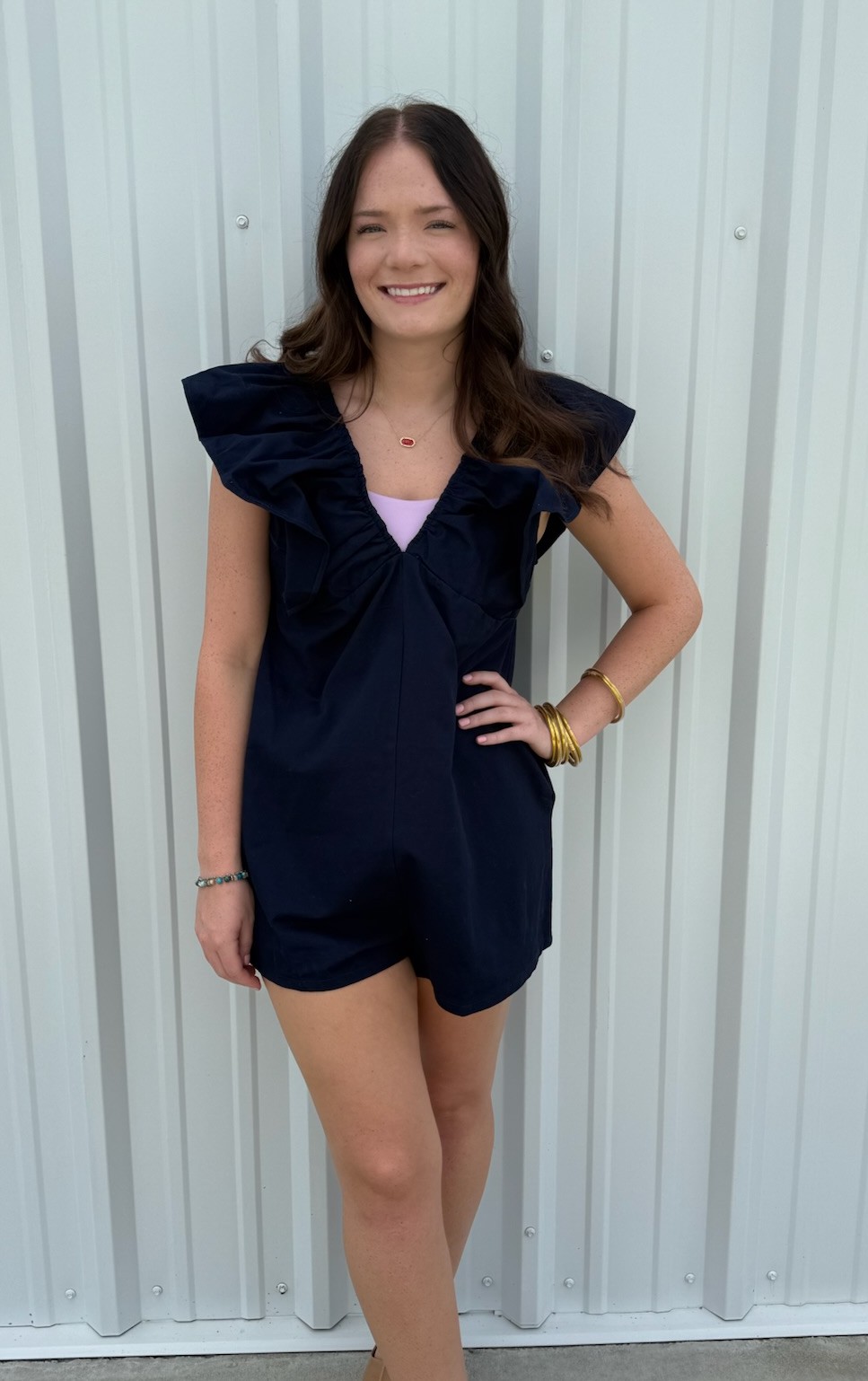 NAVY DENIM VNECK ROMPER