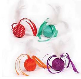 RIBBON FEATHER BALLS CAT TOY