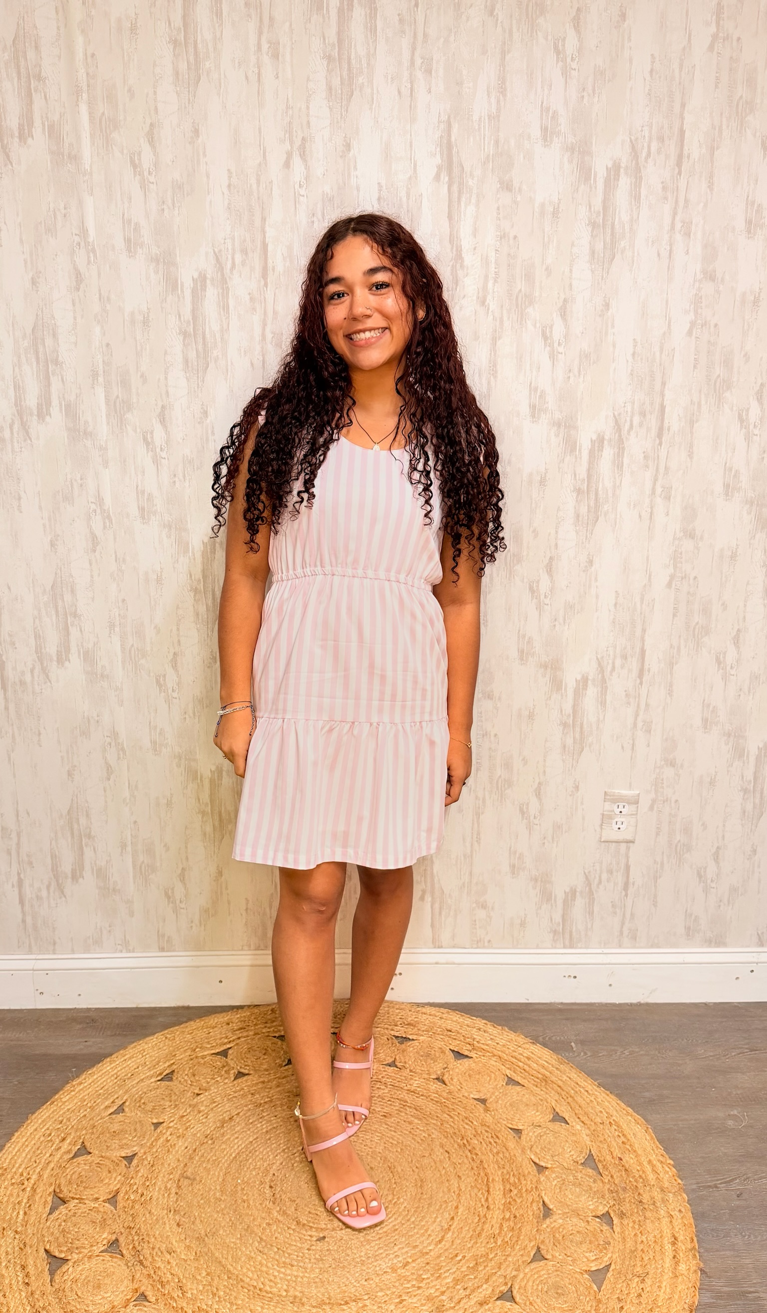 PINK STRIPE TIERED DRESS