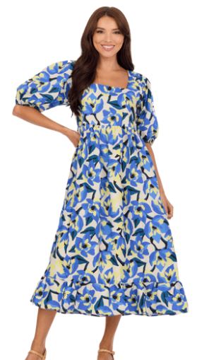 GENTRY PRINTED MIDI DRESS BLUE