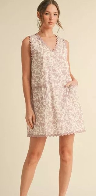 FLORAL SWIRL TRIM DRESS