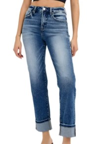 TUMMY CONTROL HI RISE CROP ROLL UP JEANS