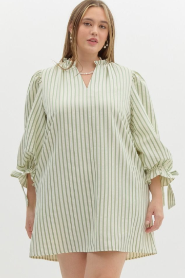PLUS STRIPED PUFF SLEEVE MINI