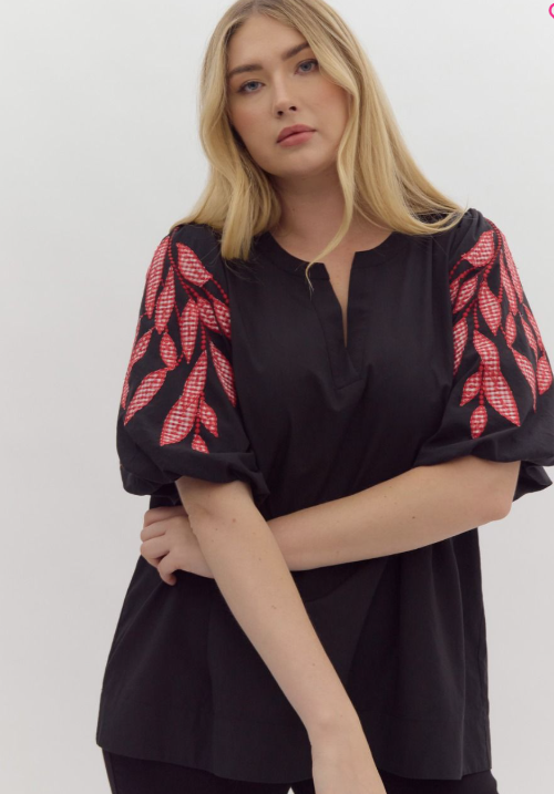 LEAF EMBROIDERY TOP