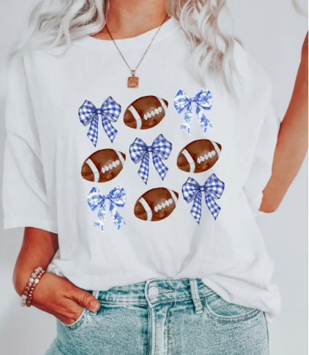 WHITE FOOTBALL & BOWS TEE