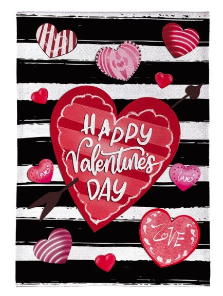 STRIPED HEARTS BURLAP GARDN FLAG