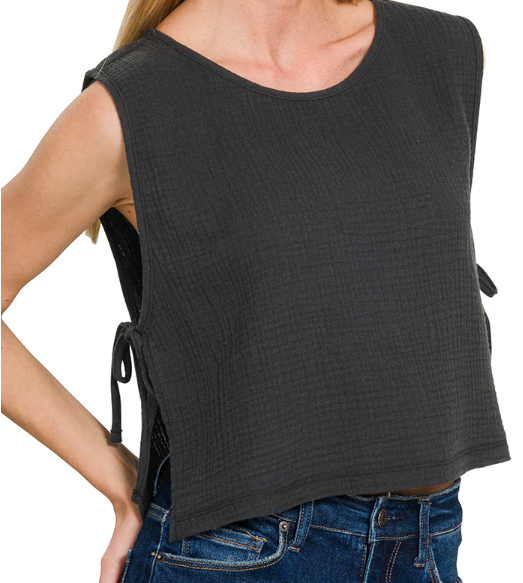 GAUZE SIDE TIE TOP
