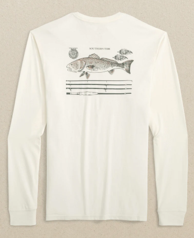 WHITE LONG SLEEVE ST REDFISH ROD TEE