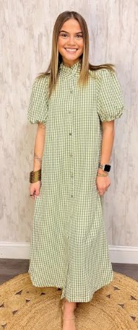 GINGHAM BUTTON DRESS